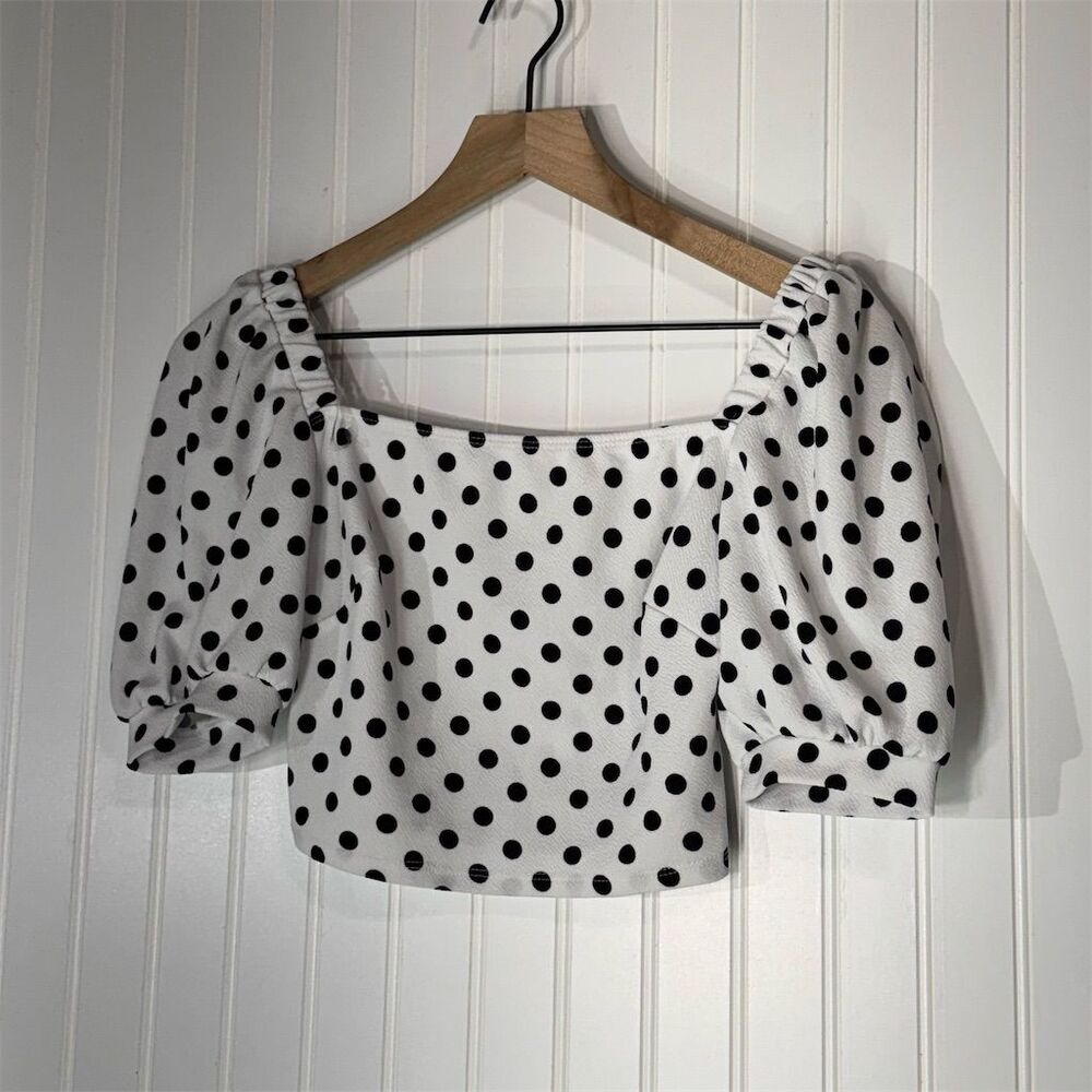 Charlotte Russe Polka Dot Puff Sleeve Crop Top S Retro Coquette Y2K - Picture 2 of 8